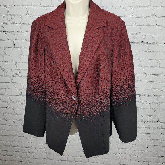 Coldwater Creek Red Black Leopard Blazer Suit Jacket Size 1X (16W-18W) - Picture 1 of 14